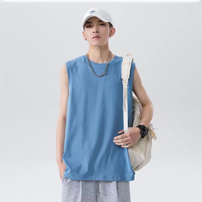 SD factory direct sales vest men wear basketball fitness hurdle sports camp shoulder wide shoulder solid color sleeveless crewneck shirt in summer