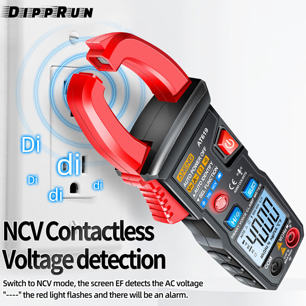 DIPPRUN ANENG AT619 Clamp Meter with Voice Broadcast Multimeter Tester Measures AC/DC Current Voltage Resistance Diodes