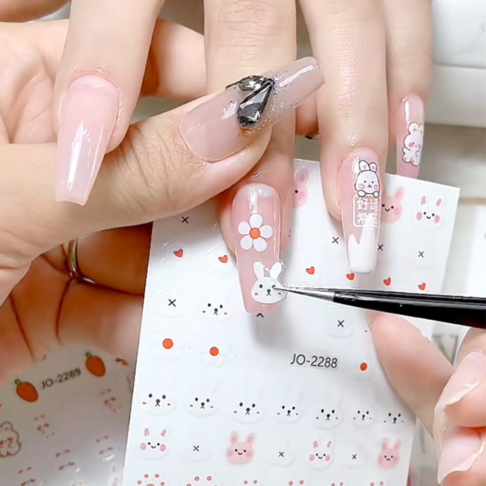 Bộ Xe TrượT Hình Thỏ Dễ Thương Đề-can Móng Tay Mùa Xuân Miếng Dán Trang Trí