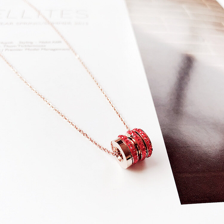 Yuki's Luxury Famous Brand Jewelry Rose Gold Stainless Steel Roman numeral crystal Pendant  necklace Female Charm necklace For Women