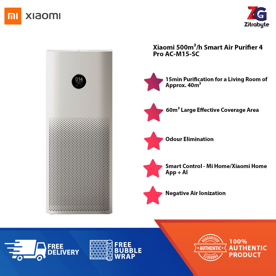 Xiaomi 500m³/h Smart Air Purifier 4 Pro ACM15SC 60m² Large