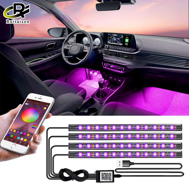 Đèn LED RGB Nội Thất Xe Hơi Ánh Sáng Xung Quanh Với USB Không Dây Điều Khiển Từ Xa Ứng Dụng Âm Nhạc Đèn Nhiều Chế Độ Đèn Trang Trí Neon