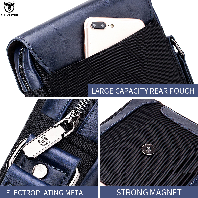 Bullcaptain Đeo Vai Da túi đưa thư nam của thời trang kinh doanh 7.9 inch Túi đựng máy tính bảng đa chức năng thoáng khí chống trầy xước Túi Messenger