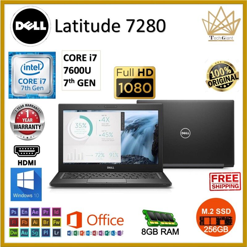 DELL LATITUDE 7280 CORE i7-7600U (7th GEN) 12.5 FHD / 8GB DDR4 / 256GB M.2 SSD / 1 YEAR WARRANTY / HDMI / 12.5 FULL HD SCREEN / REFURBISHED LAPTOP Malaysia
