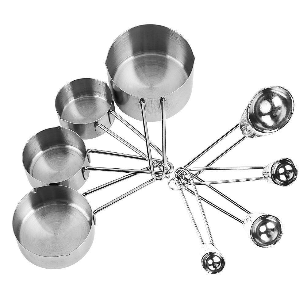 8pcs/set Stainless Steel Measuring Cups&Spoons Kit Sugar Coffee Milk Kitchen Gadget Baking Tool