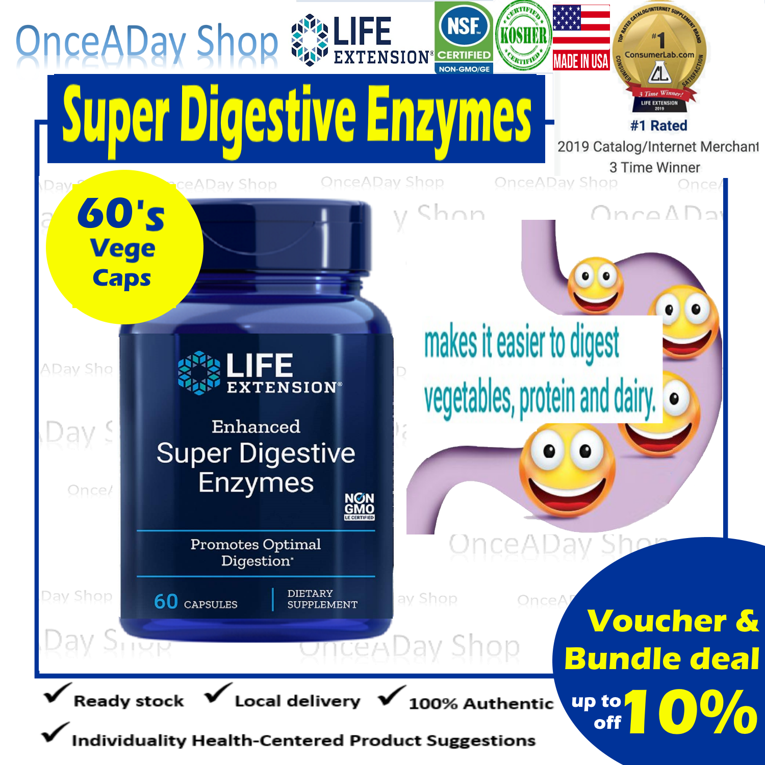 Life Extension, Enhanced Super Digestive Enzymes, 60 Vegetarian ...