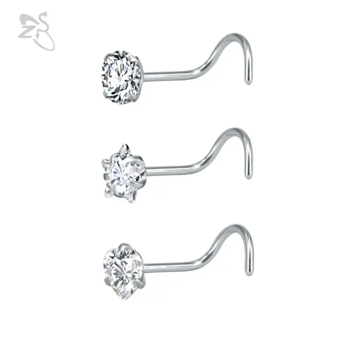 3 Pieces Lot 20g Screw Nose Rings Stainless Steel Nose Screw Stud