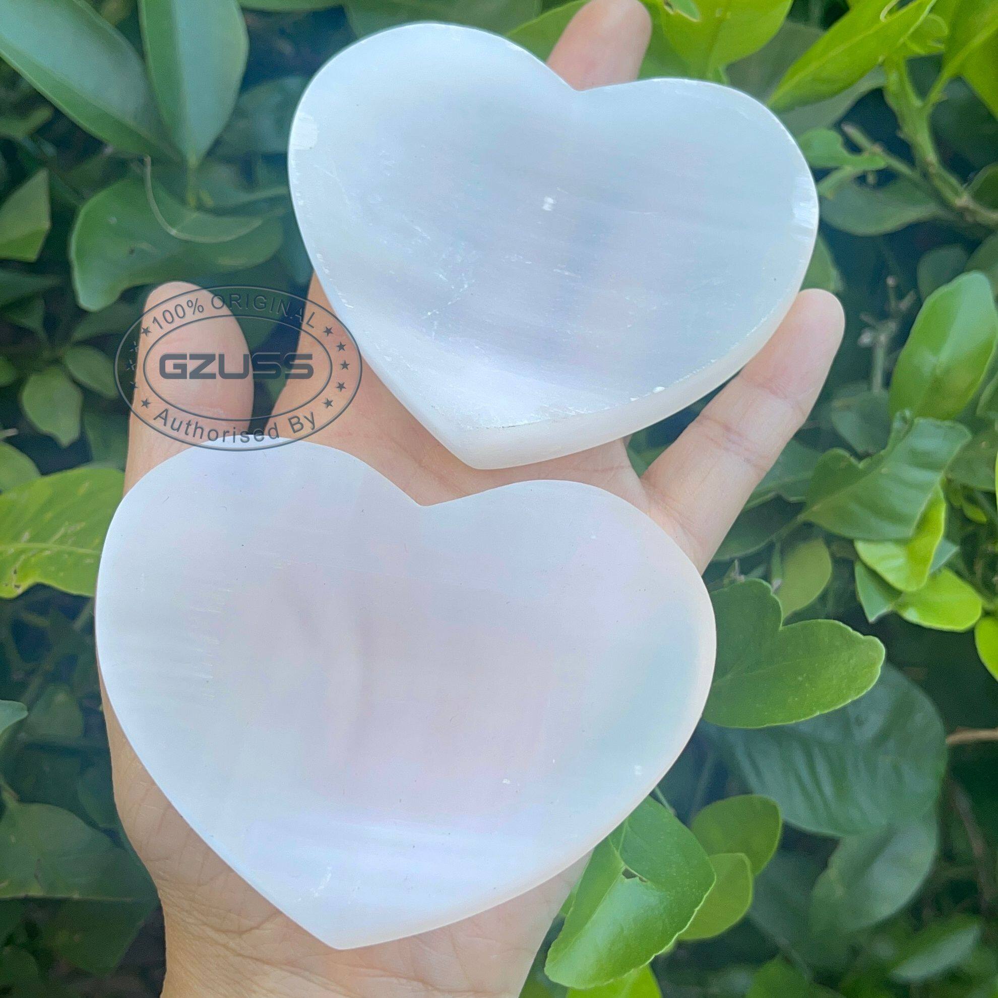 8cm Flat Heart Shaped Selenite Charging Plate - Selenite Heart - Selenite Plate - Charging Plate - Crystal Cleansing - Energy Cleansing Selenite