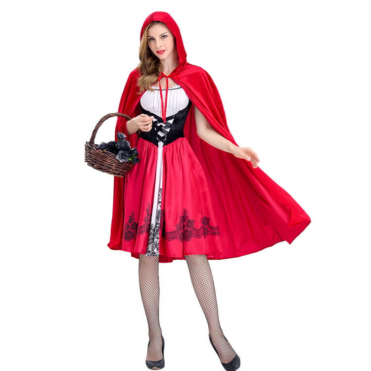 Trang Phục Mũ Trùm Đầu Cưỡi Ngựa Nhỏ Màu Đỏ Cho Nữ Đầm Dự Tiệc Halloween Giáng Sinh Cho Người Lớn Kèm Áo Choàng Bộ Đồng Phục Nữ Hoàng