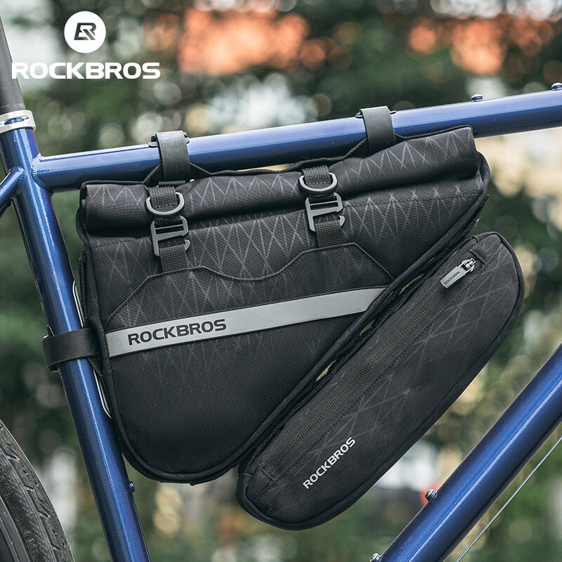 ROCKBROS Bicycle Top Tube Bag 2-in-1 Multifunction Cycling Triangle Bag  Reflective Adjustable MTB Road Bike Handlebar Bag Shoulder Bag