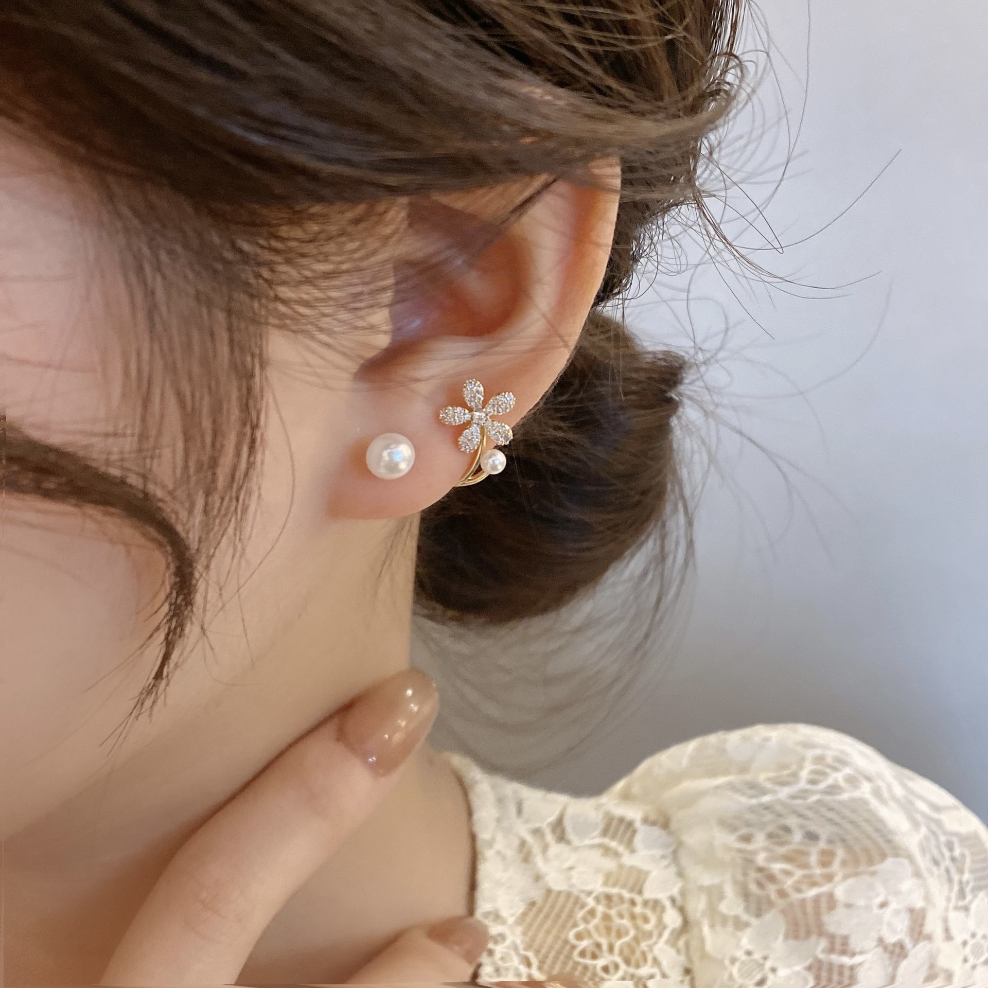 Frascati Bông Tai Hình Học Ngọc Trai Hoa Zircon Thiết Kế Đơn Giản Hàn Quốc Mới Khuyên Tai Dạng Hạt Bất Đối Xứng Cho Nữ Quà Tặng Trang Sức Nữ