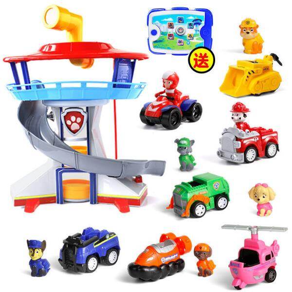 9Pcs/set New Genuine Paw Patrol Lookout Rescue Vehicles Play set With Tablet Full suit toys Dog Patrol Police Headquarters Watchtower Puppy Rescue Racing Toy Base cars Action Figures Collection Toy kids Gifts