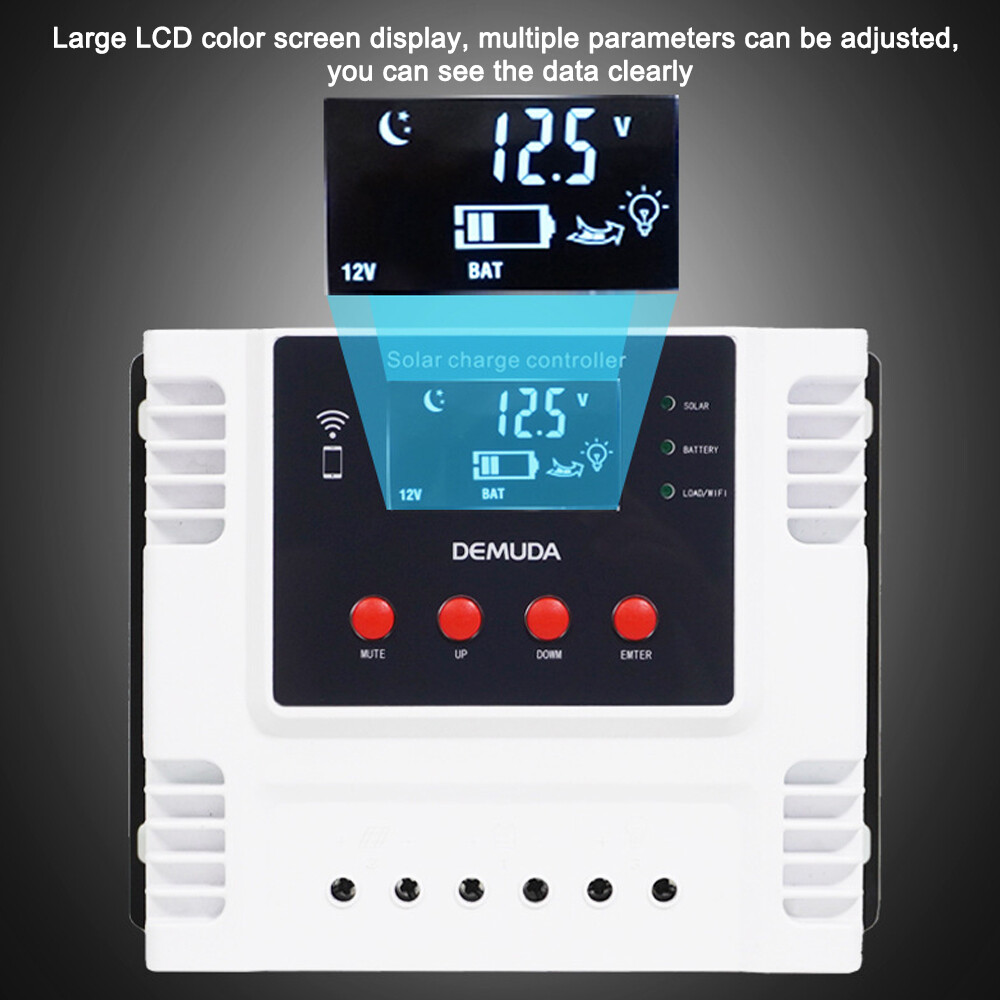KKmoon Bộ Điều Khiển Sạc Năng Lượng Mặt Trời Thông Minh PWM Thiết Bị Giám Sát Dữ Liệu Thời Gian Thực Điều Khiển Ứng Dụng Điện Thoại Di Động Bộ Điều Khiển 12V/24V Màn Hình LED Cho Pin Lithium Ba Lớp Axit Chì Và Pin Lithium-Iron