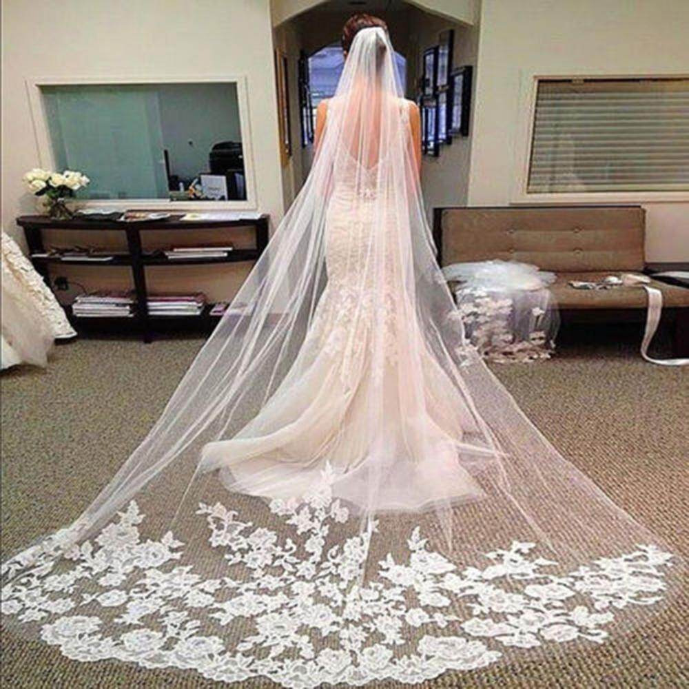Fang Fang Hot Sale White/Ivory Cathedral Bridal Lady Long Veil Accessories Lace Edge Bride