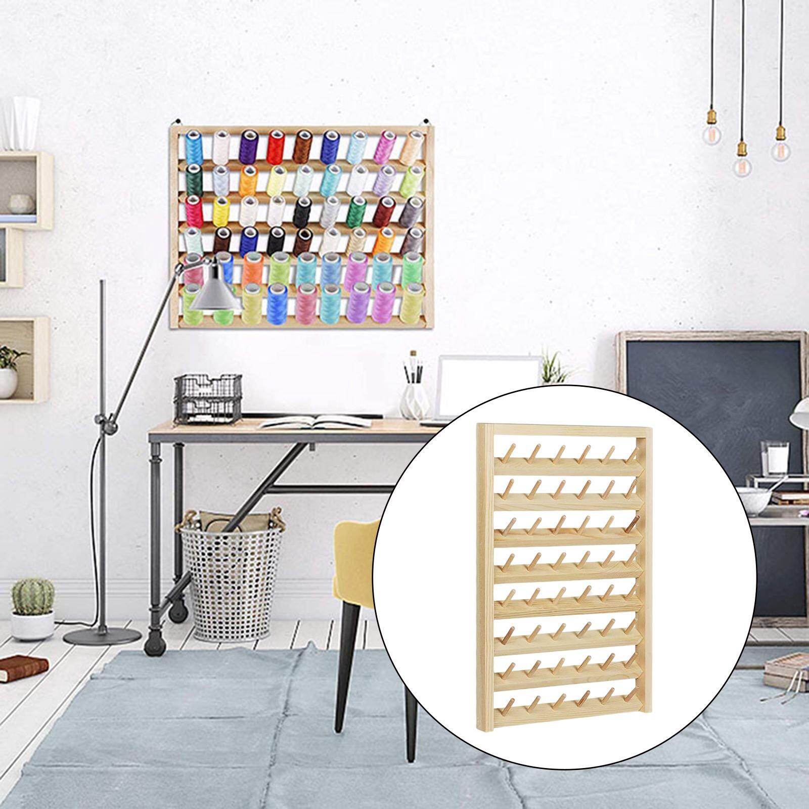 Blesiya 48 Spools Sewing Thread Holder Organizer Wooden Thread Rack Wall Mounted