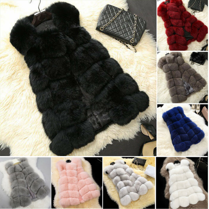 Womens Warm Fluffy Faux Fur Gilet Vest Sleeveless Waistcoat Jacket Coat Outwear