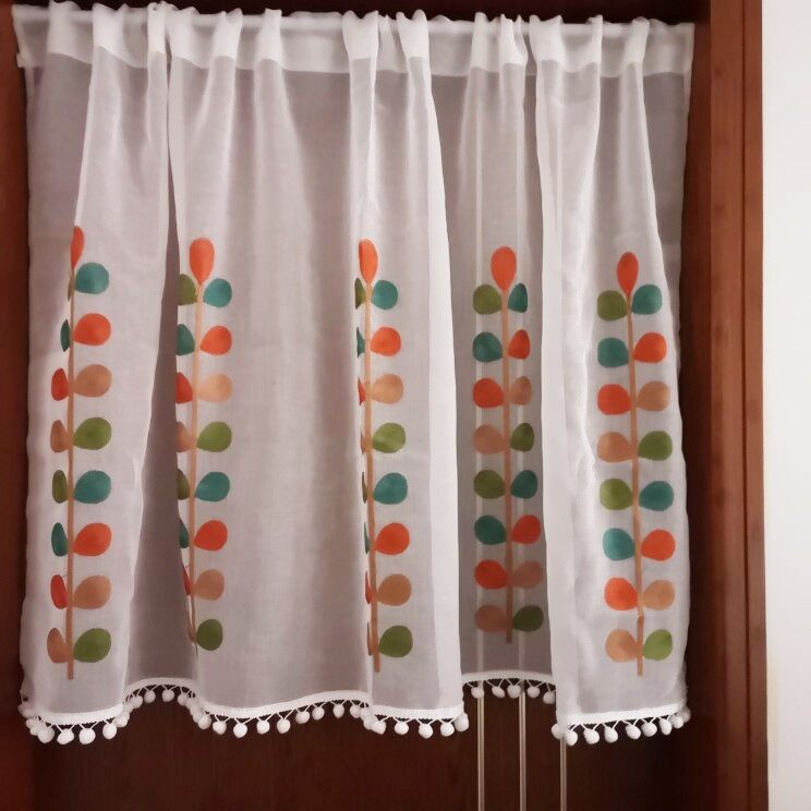 AnneyOneDecor Rèm Cửa Ngắn Thêu Họa Tiết Lá Nhiều Màu Sắc Rèm Cửa Nhà Bếp Nửa Cửa Sổ Trang Trí Cửa