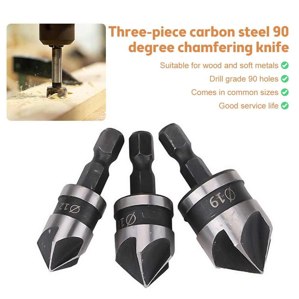 3Pcs Hex Countersink Boring Set 12mm/16mm/19mm for Wood Metal Quick Change Drill Bit Tools Hexagonal Shank Carbon Steel