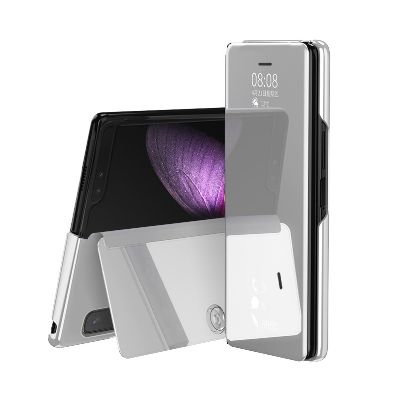 Mirror Case for Samsung Galaxy Z Fold 1 5G / Z Fold2 5G / Z Fold3 5G / Z Fold4 5G Phone Cases Luxury Leather Flip Cover Smart Display Clear View Smooth Casing Full Body Protective Shell with Phone Stand
