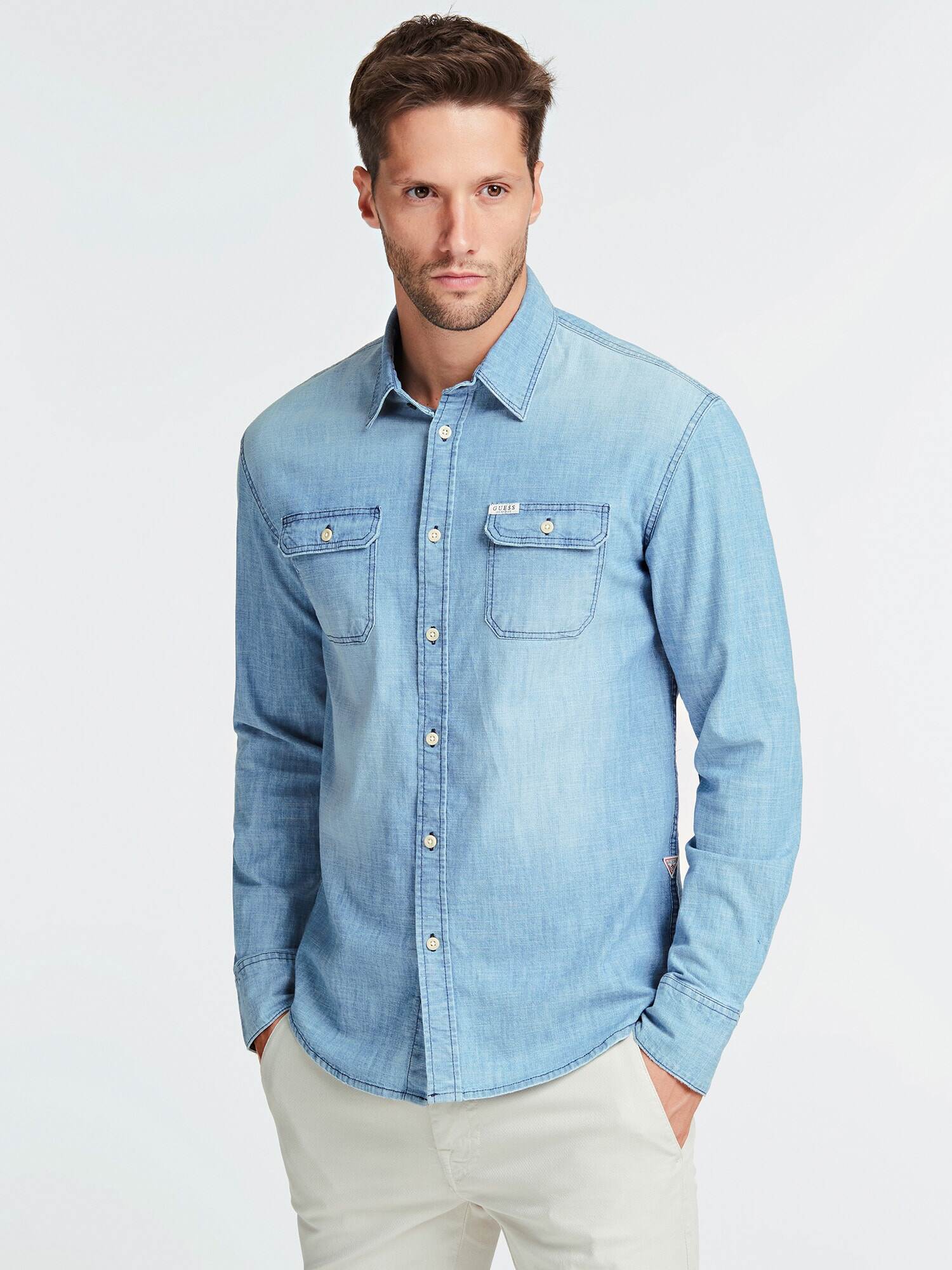 Guess Men Moses Long Sleeve Denim Shirt 