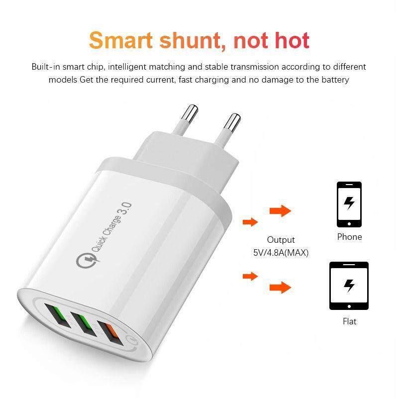 Giá 38W Sạc Nhanh 3 Cổng USB QC3.0 Di Động Điện Thoại 5 V/4.8A Sạc Tường Sạc Nhanh Điện Thoại Di Động dành Cho iPhone Samsung Huawei Oppo Redmi Sạc Du Lịch Đa Năng Phích Cắm Châu Âu