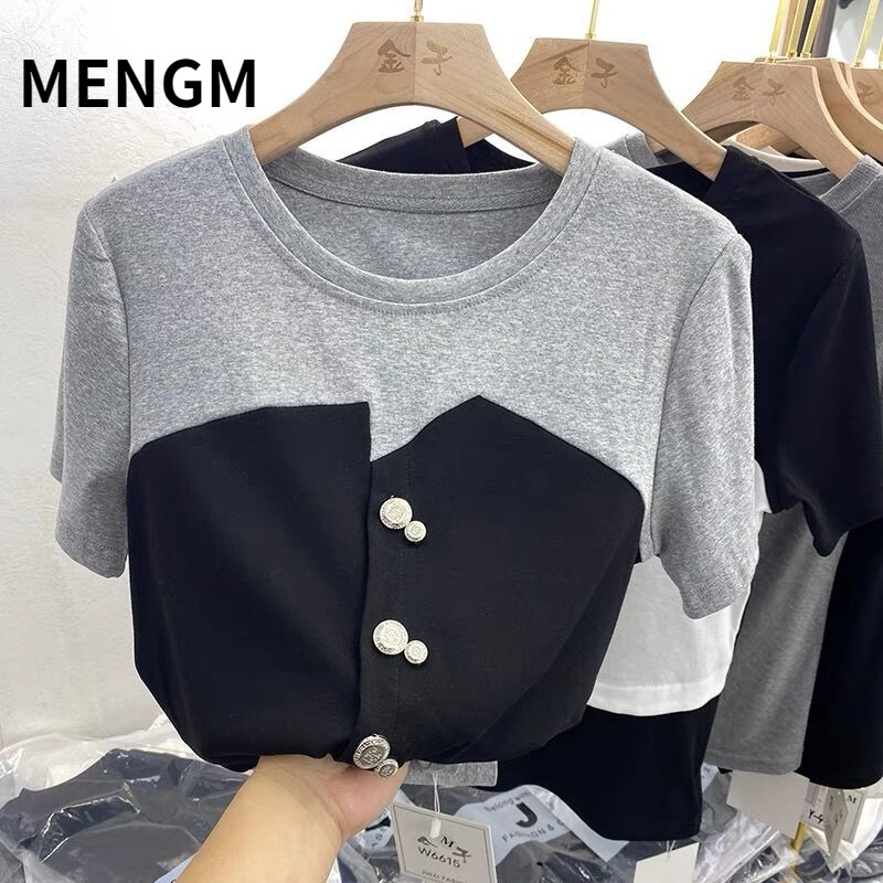 Korean version fake two-piece short-sleeved t-shirt 2021 casual all-match temperament design sense niche top