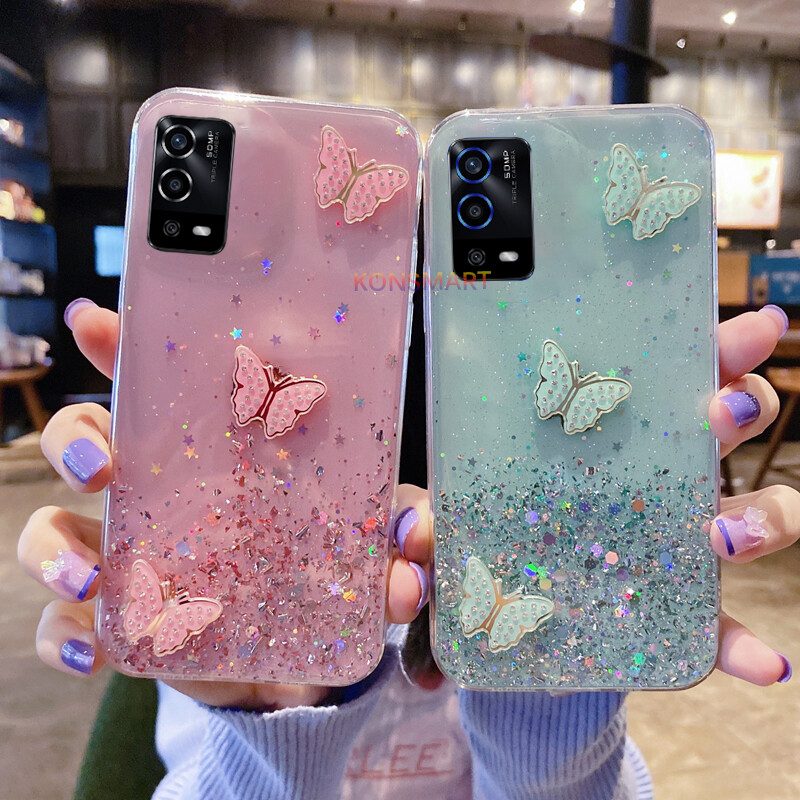KONSMART Casing For OPPO A55 A95 4G 2021 Bling Glitter Star Space With 3D Shinny Butterfly Phone Case For OPPO A55 4G Soft TPU Back Cover
