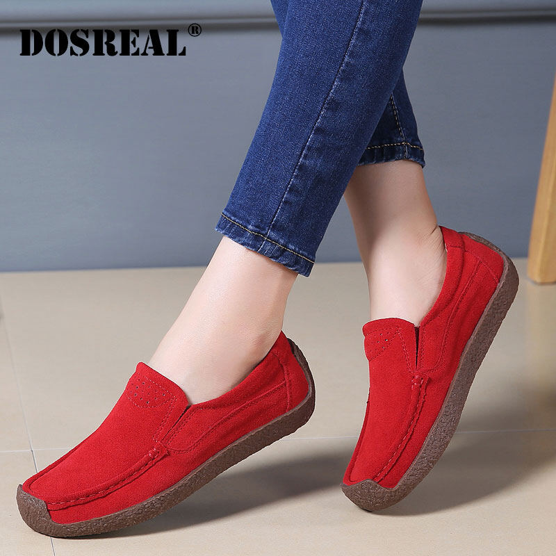 DOSREAL Women Flats Shoes Genuine Leather Big Size 35-43 Slip On Loafers For Women Korean Style Flat Heels Ballet Casual Women Shoes