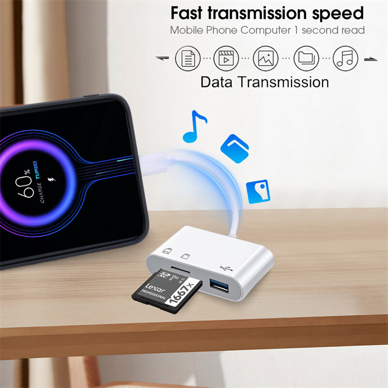 Đầu Đọc USB Đầu Đọc Thẻ Loại C Sang SD Thẻ Nhớ TF 3 Trong 1 USB C Bộ Chuyển Đổi Thẻ Tương Thích Với Bộ Chuyển Đổi iPhone Macbook Samsung