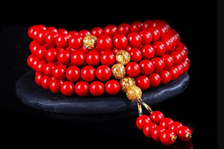 WGK Tự Nhiên chu sa Vòng đeo tay 108 hạt Hạt Vòng Tay CUỘC SỐNG Đỏ Vòng tay Ốp viền chỉ vàng bo Vòng tay nữ mẫu Nam Cặp đôi trang sức