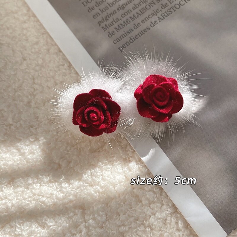 【Happy New Year】New Korean Hair Clip Sweet Red Rose Flower Hairpin For Woman Girls Hair Accessories New Year's Gift