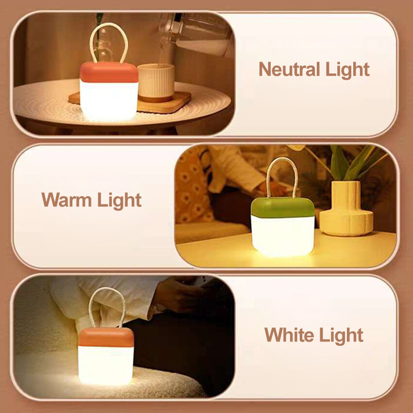 Vimite Smart Remote Control Small Night Light 3-Color Soft Light Flicker Dimming Illumination Plastic LED Bedside Lamp With Handle Rope Bedroom Light