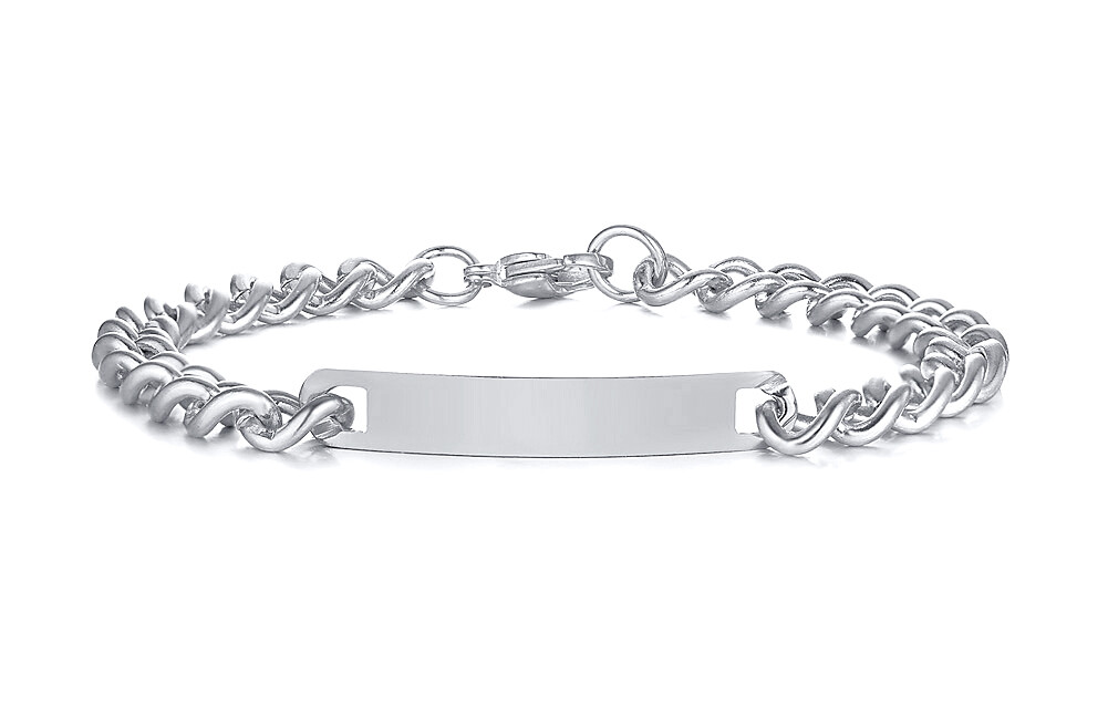 Vnox Silver Couple ID Name DIY Personalized Engrave Bracelet Chain His and Hers Gift Wedding Birthday Gift Stainless Steel