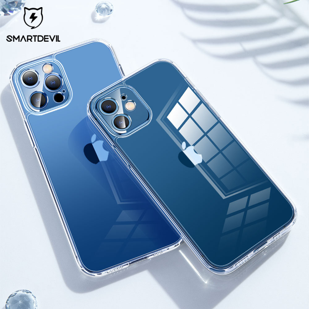 SmartDevil Ốp Điện Thoại Mặt Kính Trong Suốt, Dành Cho iPhone 12 Pro Max 12Pro 12 Mini Với Ống Kính, Bảo Vệ Toàn Diện Viền Mềm Chống Vân Tay Bảo Vệ Khỏi Trầy Xước