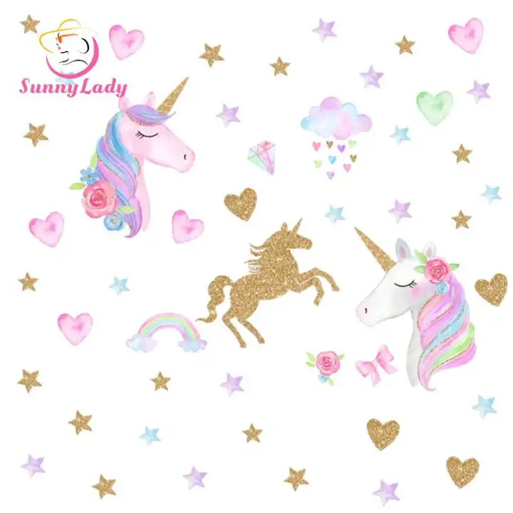 Sunnylady Colorful Unicorn Hewan Pola Stiker Dinding Rumah Kamar