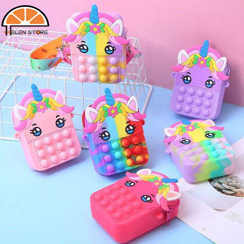 HS Children unicorn backpack rat killing backpack decompression toy bag silicone bag