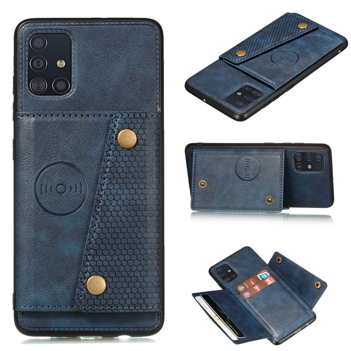 Cho Samsung A51 A71 da trường hợp nhiều Folio lật Bìa Wallet trở lại trường hợp vỏ, có thể làm việc với gắn trên xe hơi, ẩn thẻ tín dụng ID khe giữ, retro nút kim loại clasp, đứng hỗ trợ