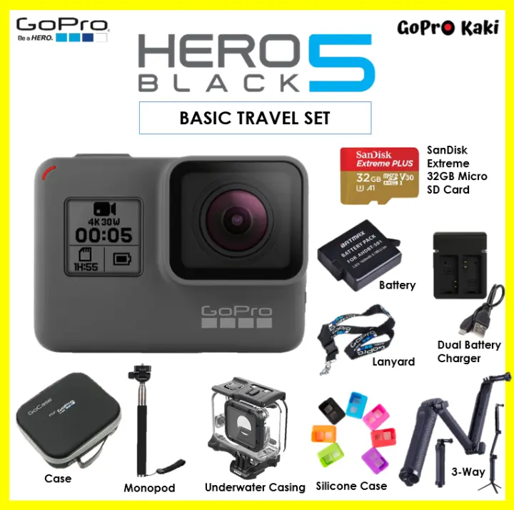 12 12 Gopro Hero 5 Black Hero 5 Black 4k Video Action Camera Basic Travel Set 3 Months Warranty Lazada