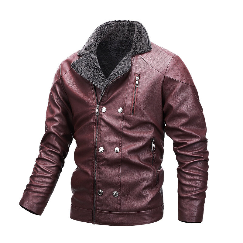 IELGY Fashion Winter Men's Motorcycle Leather Jacket Large Size