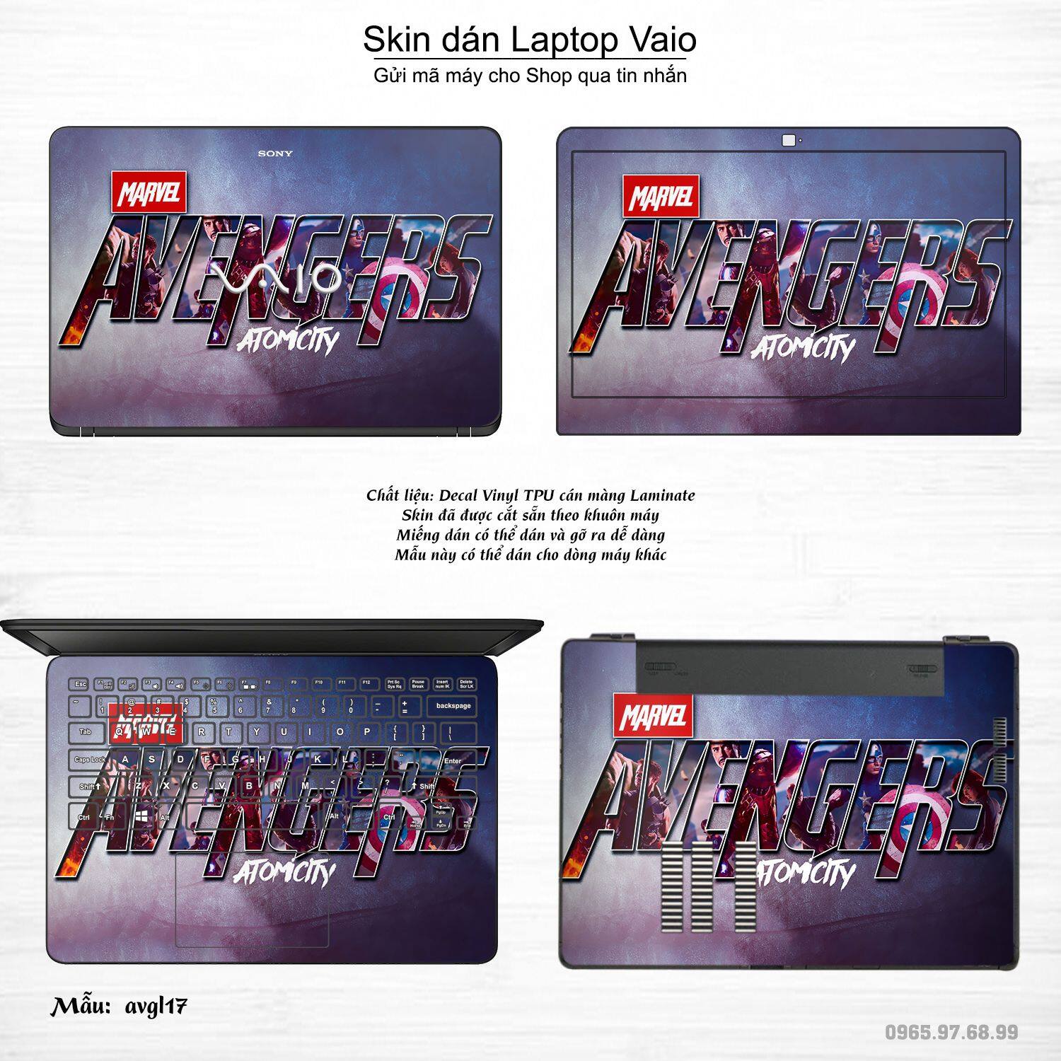 Decal Skin dán Laptop VAIO mẫu Avenger