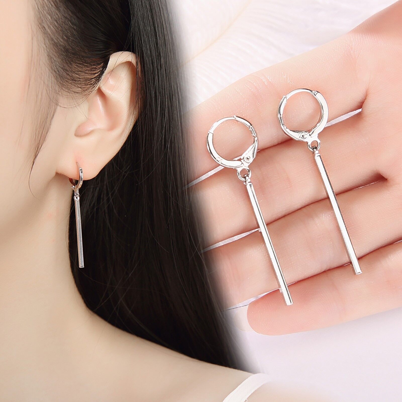 Hanpabum 4 Pairs Curved Threader Dangle Earrings for Women Girls Drop Hoop Bar Arrow Statement Earrings Set 