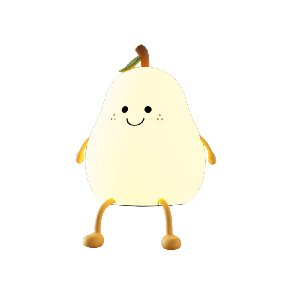 Creative Pear Shaped Night Light USB Charging LED Cartoon Silicone Night Light Warm Light Table Bedside Lamp for Bedroom Livingroom