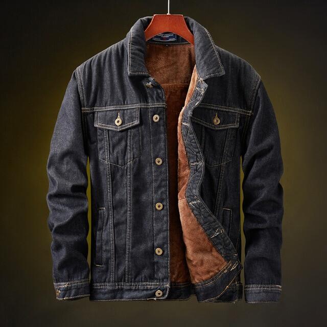 Warm Fleece Wool Liner Cowboy Black vintage Denim Jeans Outwear Jacket Parka Winter Men Denim Jackets and Coats Thick Trendy