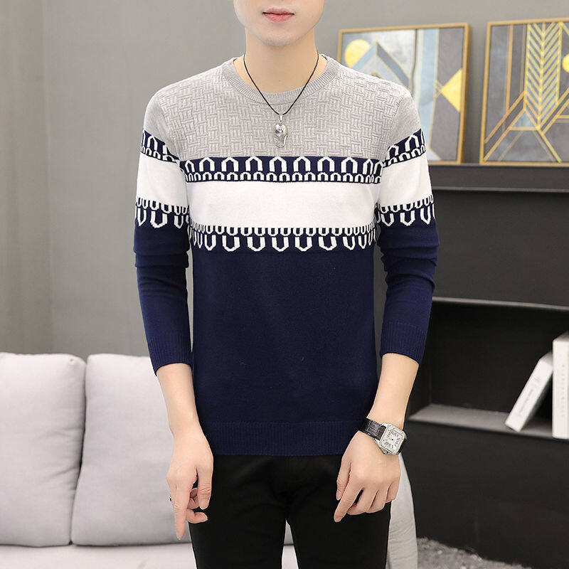 2021 Men's New Sweater Trendy Fashion Knitted Top Autumn Slim Thin