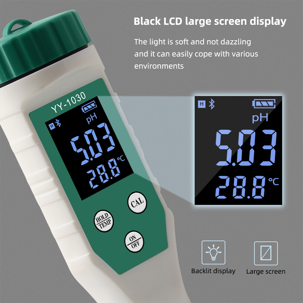 RCYAGO Smart  Bluetooth PH Meter Water PH Meter for Food, High Precision ATC with Backlight, PH Analyzer for Dough, Meat, Fruit, Water, Soil, Cosmetics