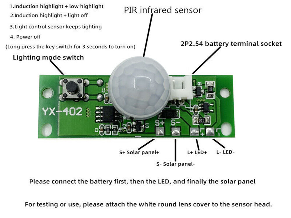 DM 3.7V Solar Lamp Board, Control Board with Night Light Sensor, Control Module, Human Body Infrared Induction Solar Circuit Board