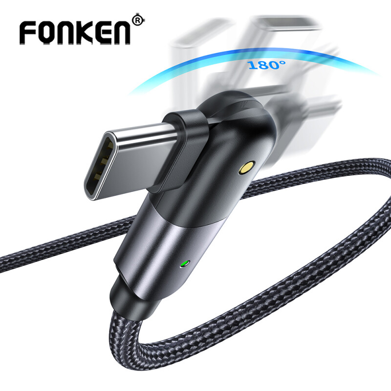 Fonken 180 degree rotate usb cable type c 3a fast charging type-c charger cable mobile phone for samsung galaxy xiaomi huawei mobile phone