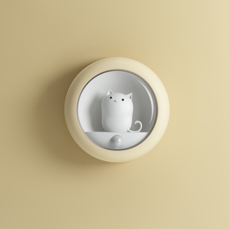✪【mouhp】【Ready stock】Creative Cat Smart LED Night Light PIR Motion Sensor USB Rechargeable Bedside Lamp for Room Hallway Pathway Toilet Decor