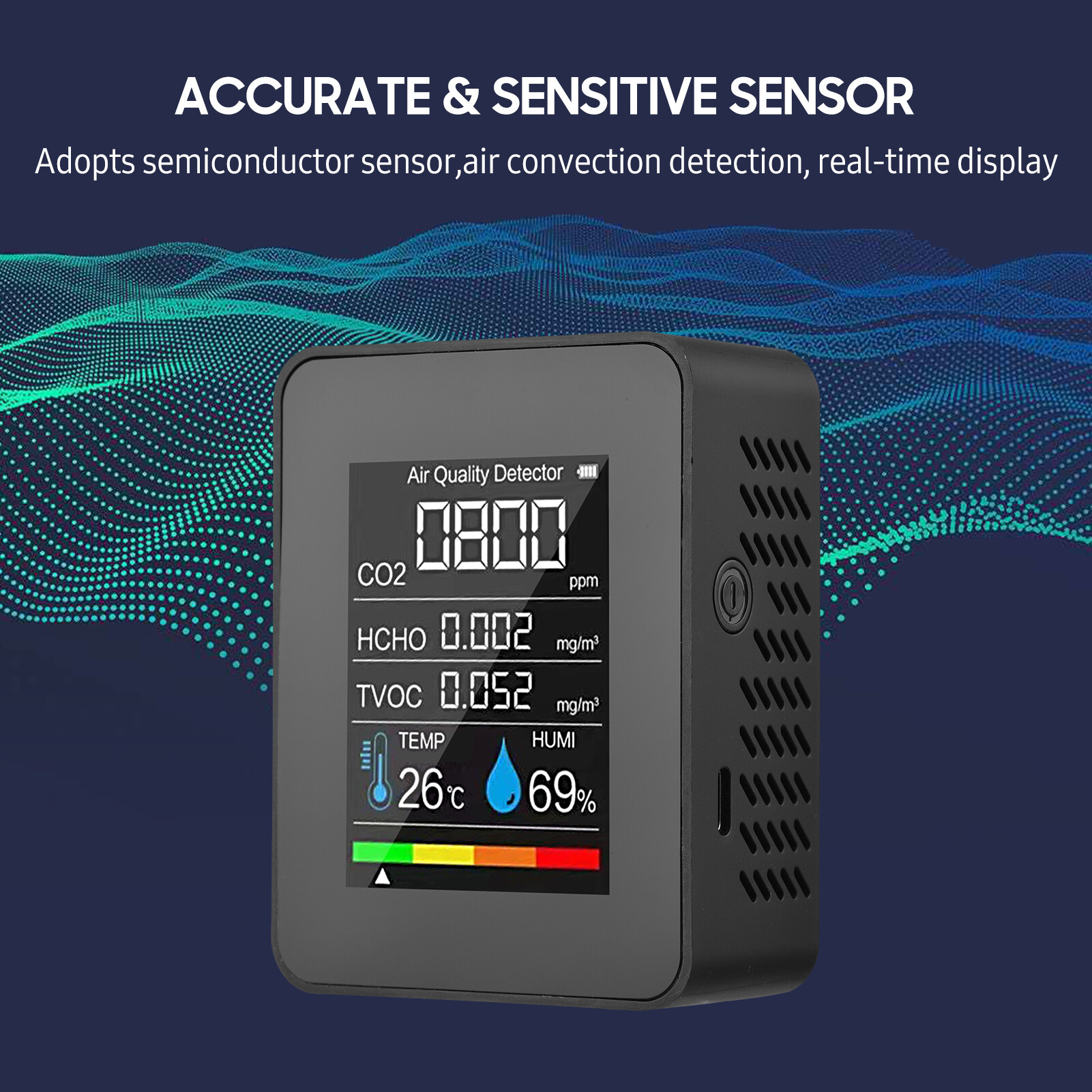 KeykitsPortable Air Quality Monitor Indoor CO2 Detector 5 in 1 Formaldehyde HCHO TVOC Tester LCD Temperature Humidity Tester Rechargeable CO2 Alarm Meter for Room Office Greenhouse Warehouse