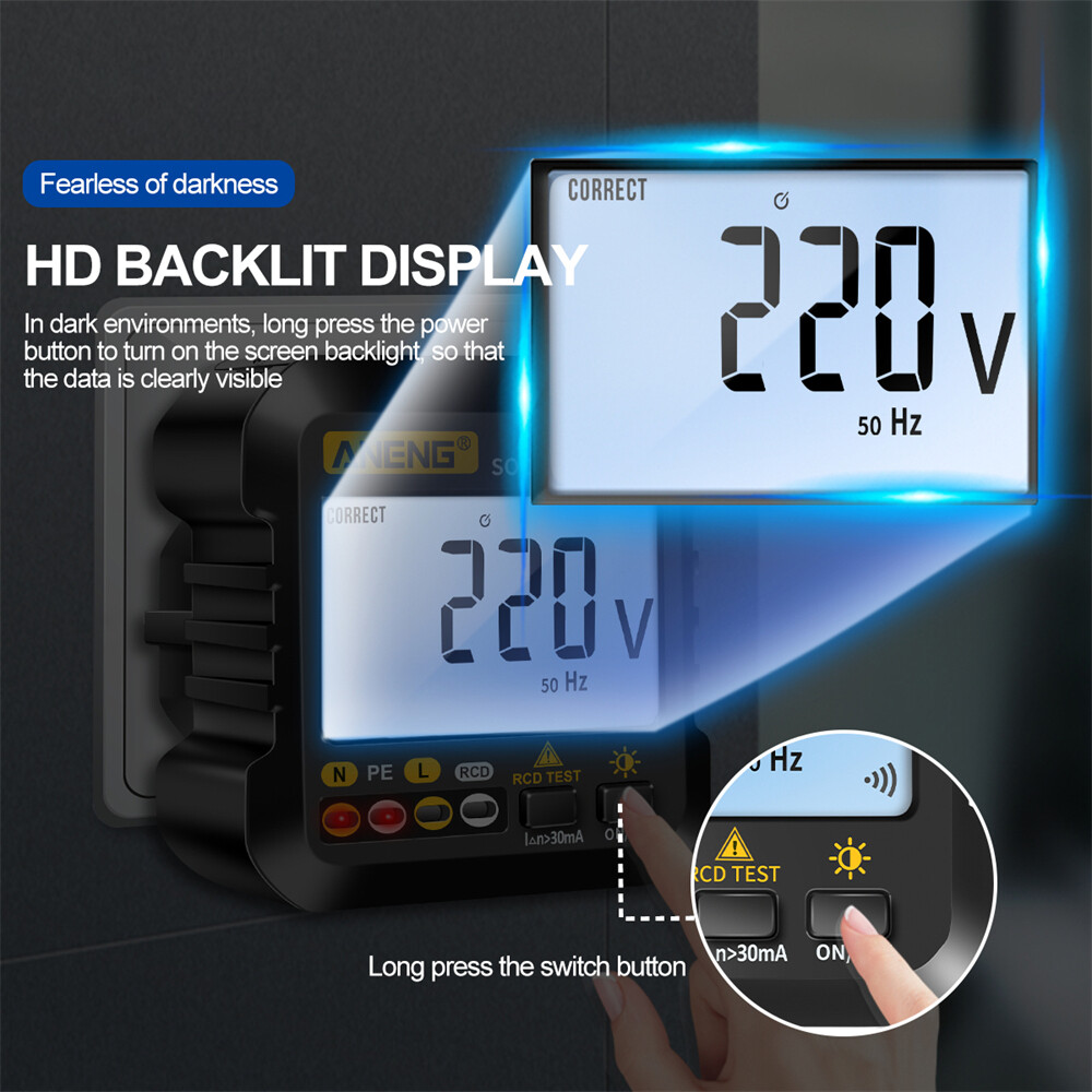 diymore Máy Kiểm Tra Ổ Cắm AC10 Máy Dò Phích Cắm Máy Dò Pha Kiểm Tra Pha Phân Cực Phích Cắm Không Dây Đồng Hồ Vạn Năng Kỹ Thuật Số Phích Cắm US/EU